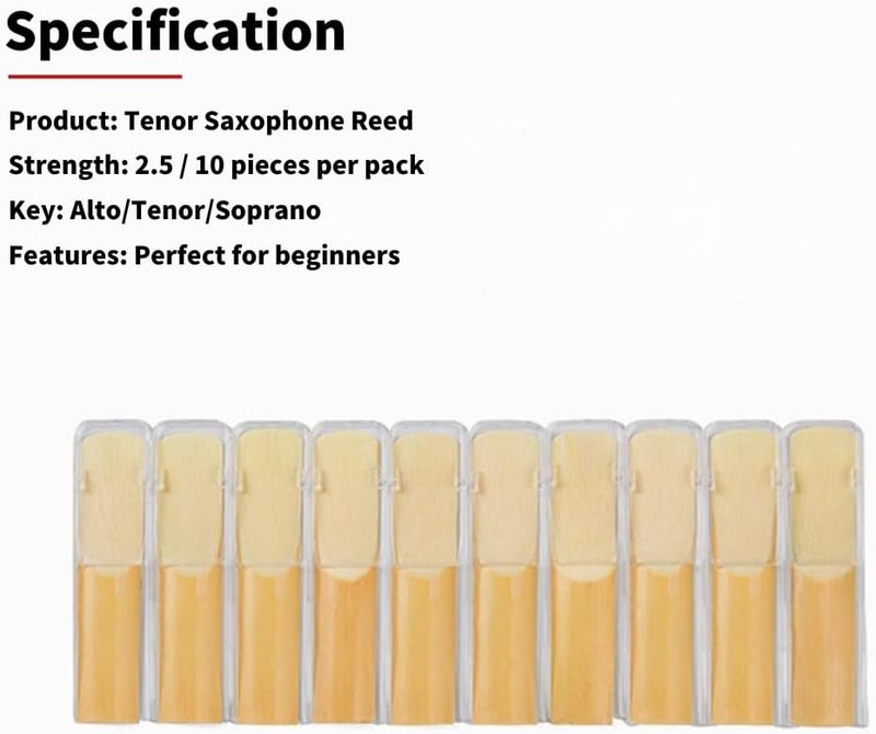 MeloCrest Alto Sax Reeds Strength 2.5, Eb Alto Saxophone Reeds – 10 Individually Wrapped Cane Reeds, French Cut, Smooth & Durable - Image 2